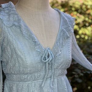 Elegant Lace Ruffle Blouse - Light Blue